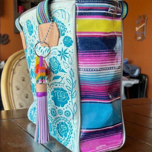 Consuela Teal and Cream Floral Tote - Picture 7 of 9